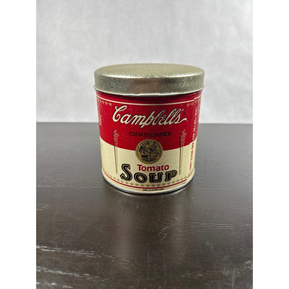 Vintage Campbells Tomato Soup Tin Can Decorative Storage Container Red White